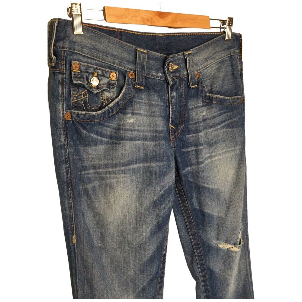 True Religion Mens Ricky Straight Leg Distressed Flap Button Pocket Blue 30 - Picture 3 of 16